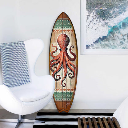Handcrafted Coastal Ocean Octopus Surfboard Wall Art