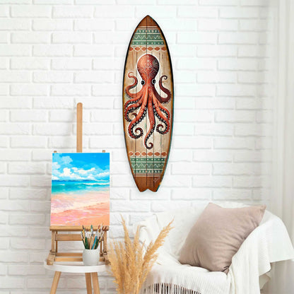 Handcrafted Coastal Ocean Octopus Surfboard Wall Art