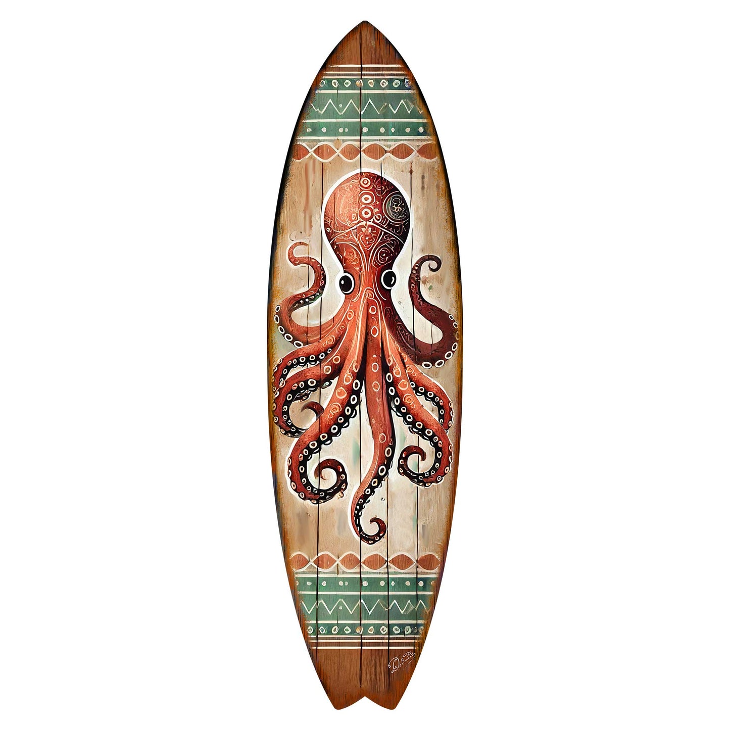 Handcrafted Coastal Ocean Octopus Surfboard Wall Art