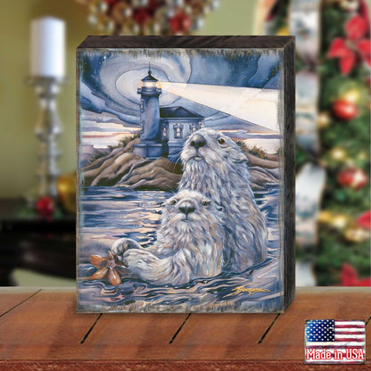 Starlight Otter Lighthouse Wooden Wall Art