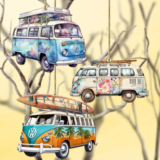 Surf Vans Decorative Eco Wood Ornaments Set of 3