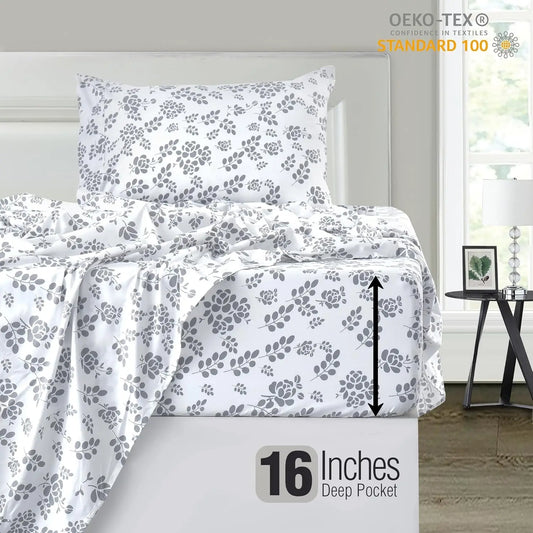Floral Sheet's-3 Piece with Flat Sheet, Deep Pocket Fitted Sheet