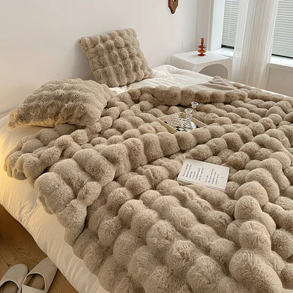 Soft Cozy Faux Fur Rabbit Blanket, Warm Thick
