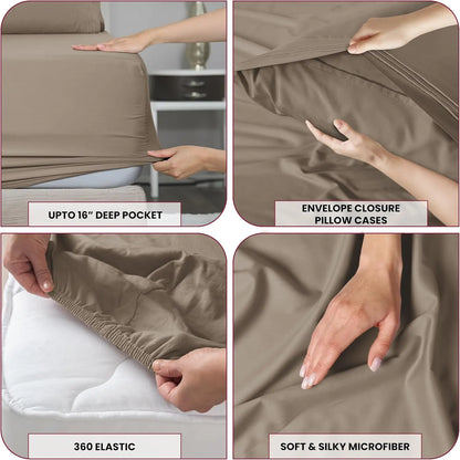LUX Décor Sheet Set - 3 Piece Ultra-Soft Microfiber Bed Sheets with Flat Sheet, 16 Inches Deep Pocket Fitted Sheet