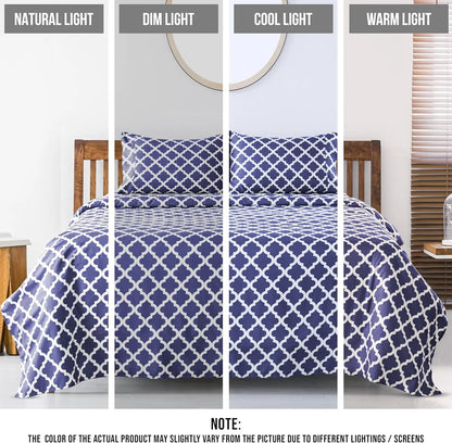 4Pc Quatrefoil Sheet Set Luxurious Printed Bed Sheets