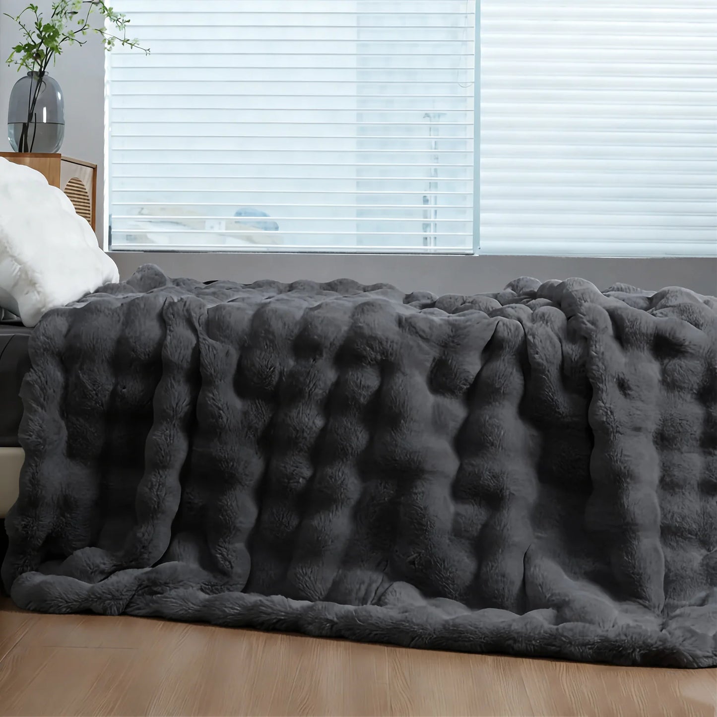 Soft Cozy Faux Fur Rabbit Blanket, Warm Thick