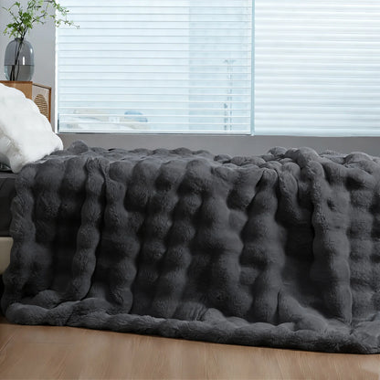Soft Cozy Faux Fur Rabbit Blanket, Warm Thick
