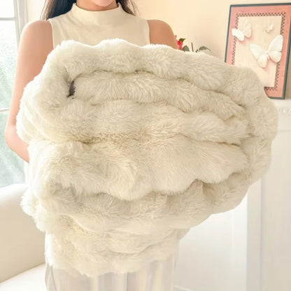 Soft Cozy Faux Fur Rabbit Blanket, Warm Thick