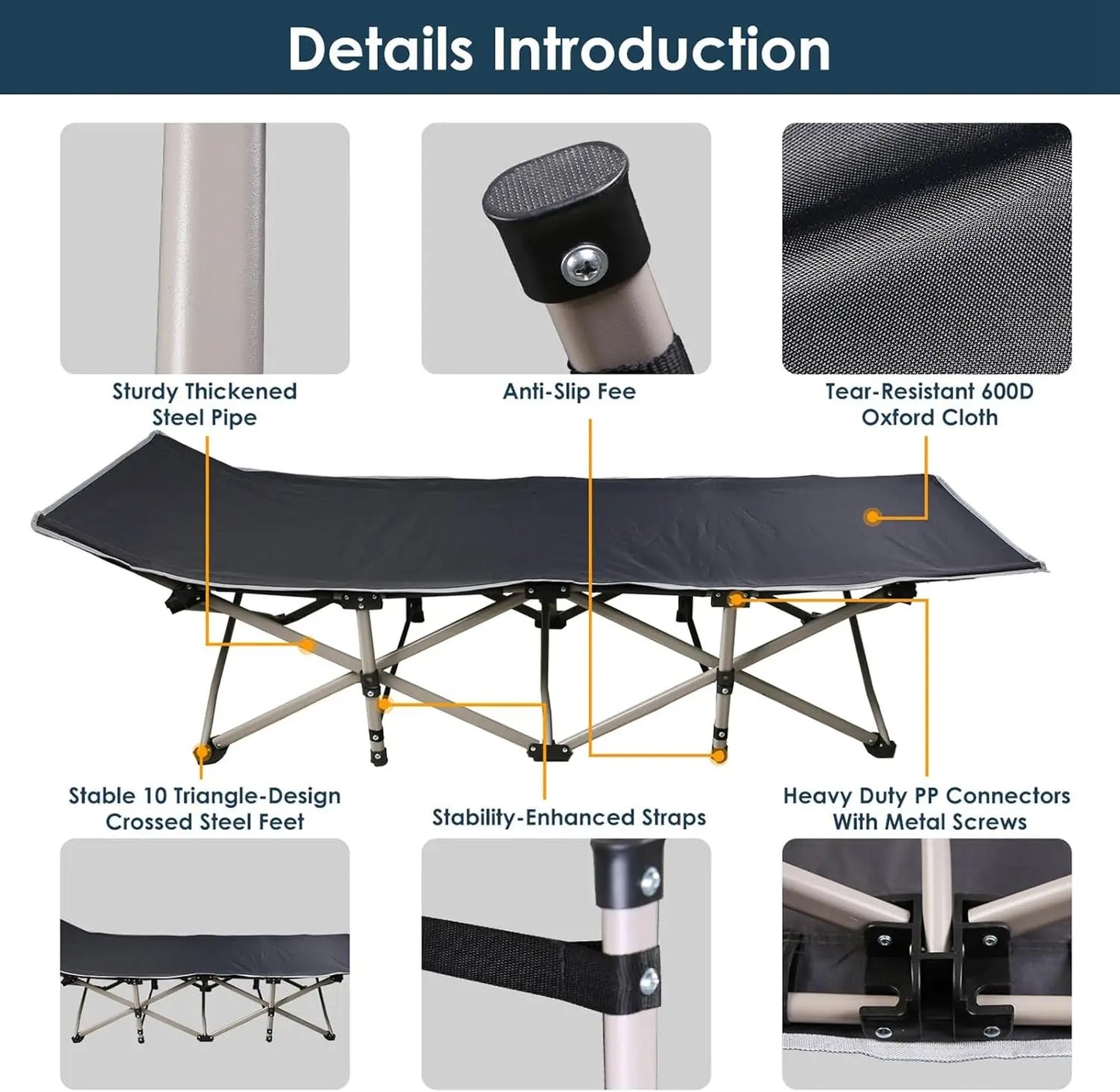 Foldable Portable Bed,  Lounge Chair with Foam Mattress