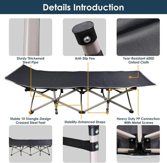 Foldable Portable Bed,  Lounge Chair with Foam Mattress