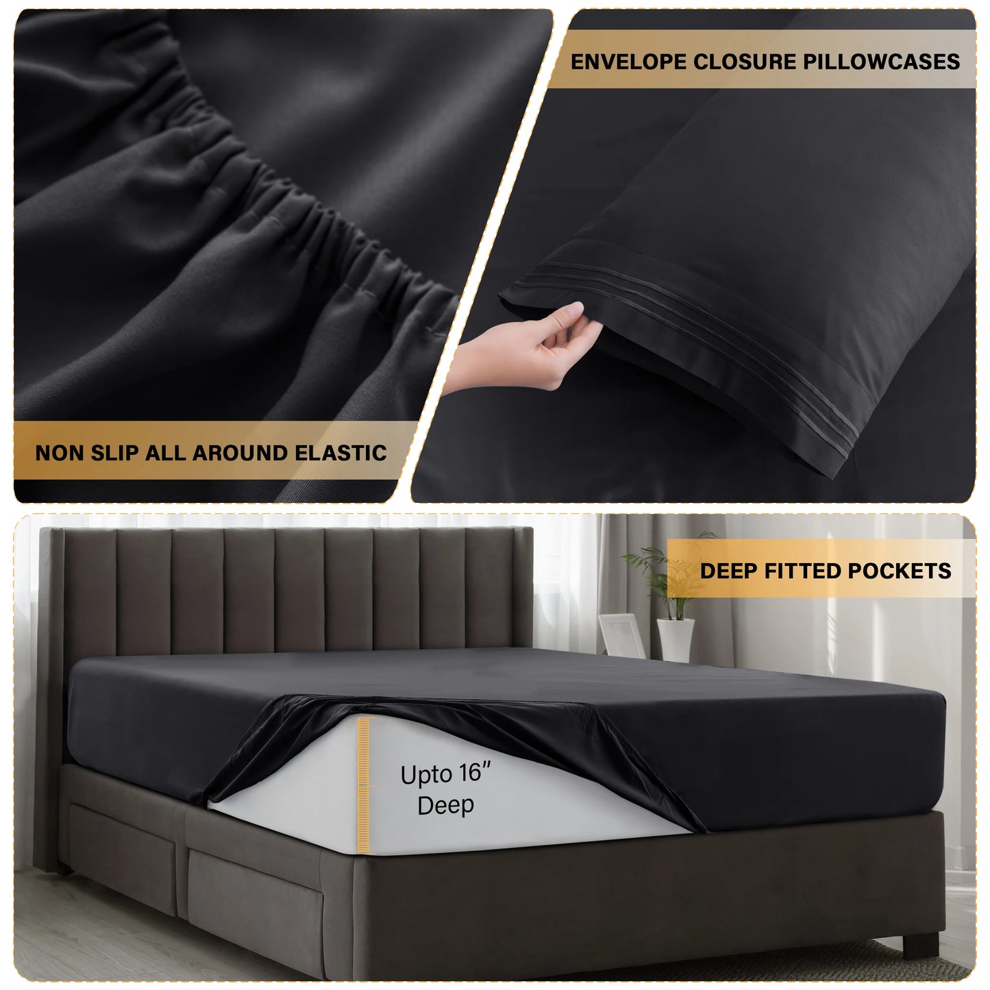 LUX Décor Sheet Set - 3 Piece Ultra-Soft Microfiber Bed Sheets with Flat Sheet, 16 Inches Deep Pocket Fitted Sheet