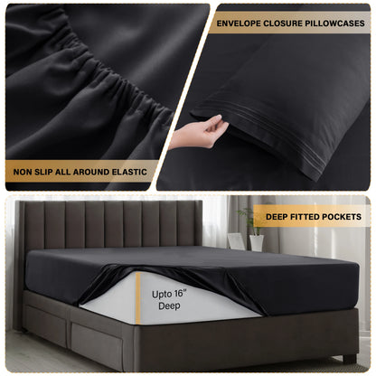 LUX Décor Sheet Set - 3 Piece Ultra-Soft Microfiber Bed Sheets with Flat Sheet, 16 Inches Deep Pocket Fitted Sheet