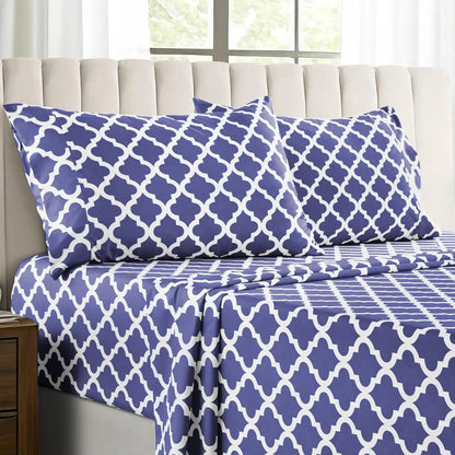 4Pc Quatrefoil Sheet Set Luxurious Printed Bed Sheets