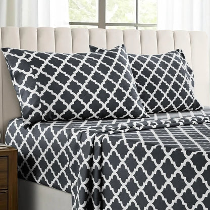 4Pc Quatrefoil Sheet Set Luxurious Printed Bed Sheets