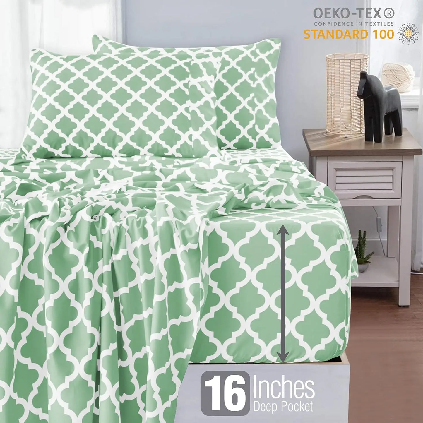 4Pc Quatrefoil Sheet Set Luxurious Printed Bed Sheets