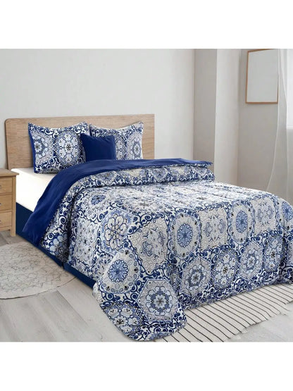 5pc Comforter Set, Printed Bedding Set, Bed in a Bag