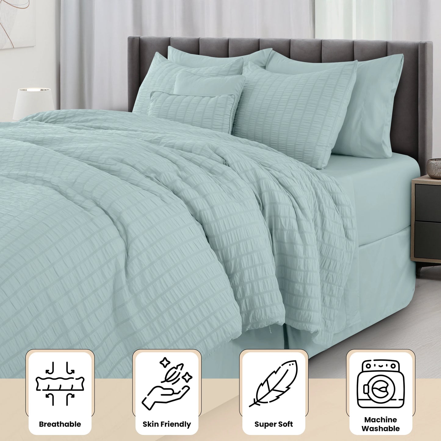 10 Piece Comforter Set, Seersucker Bed in a Bag