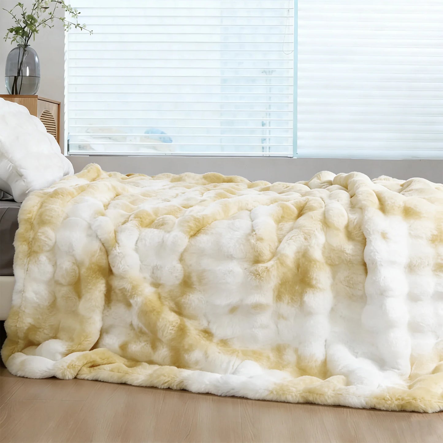 Soft Cozy Faux Fur Rabbit Blanket, Warm Thick