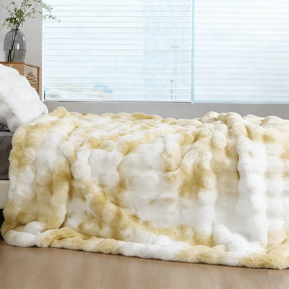 Soft Cozy Faux Fur Rabbit Blanket, Warm Thick