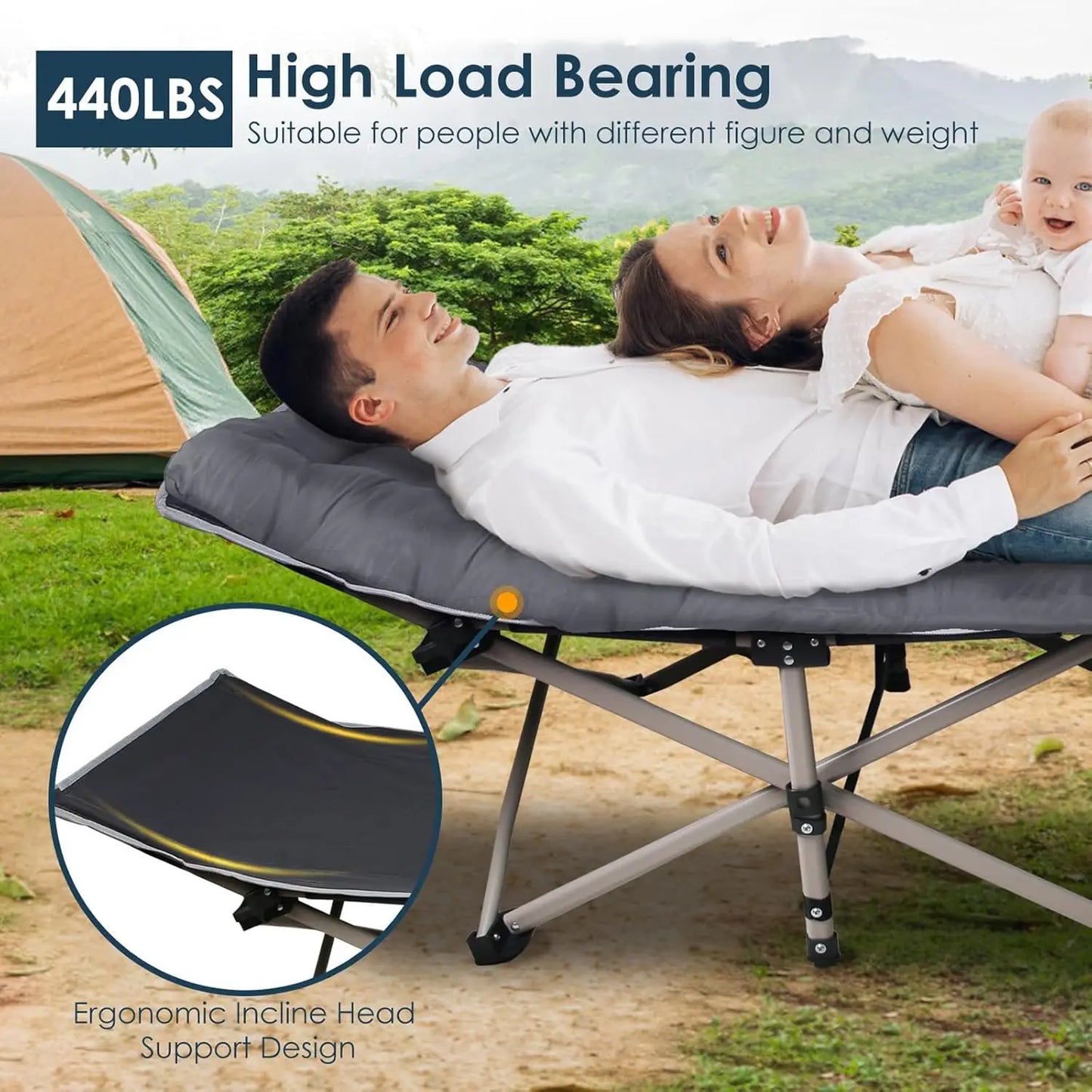 Foldable Portable Bed,  Lounge Chair with Foam Mattress