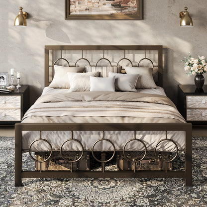 Metal Bed Frame with Vintage Head and Footboard,