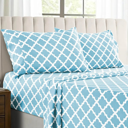 4Pc Quatrefoil Sheet Set Luxurious Printed Bed Sheets