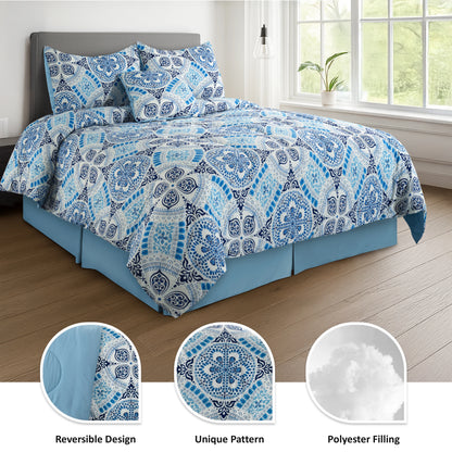 5pc Comforter Set, Printed Bedding Set, Bed in a Bag