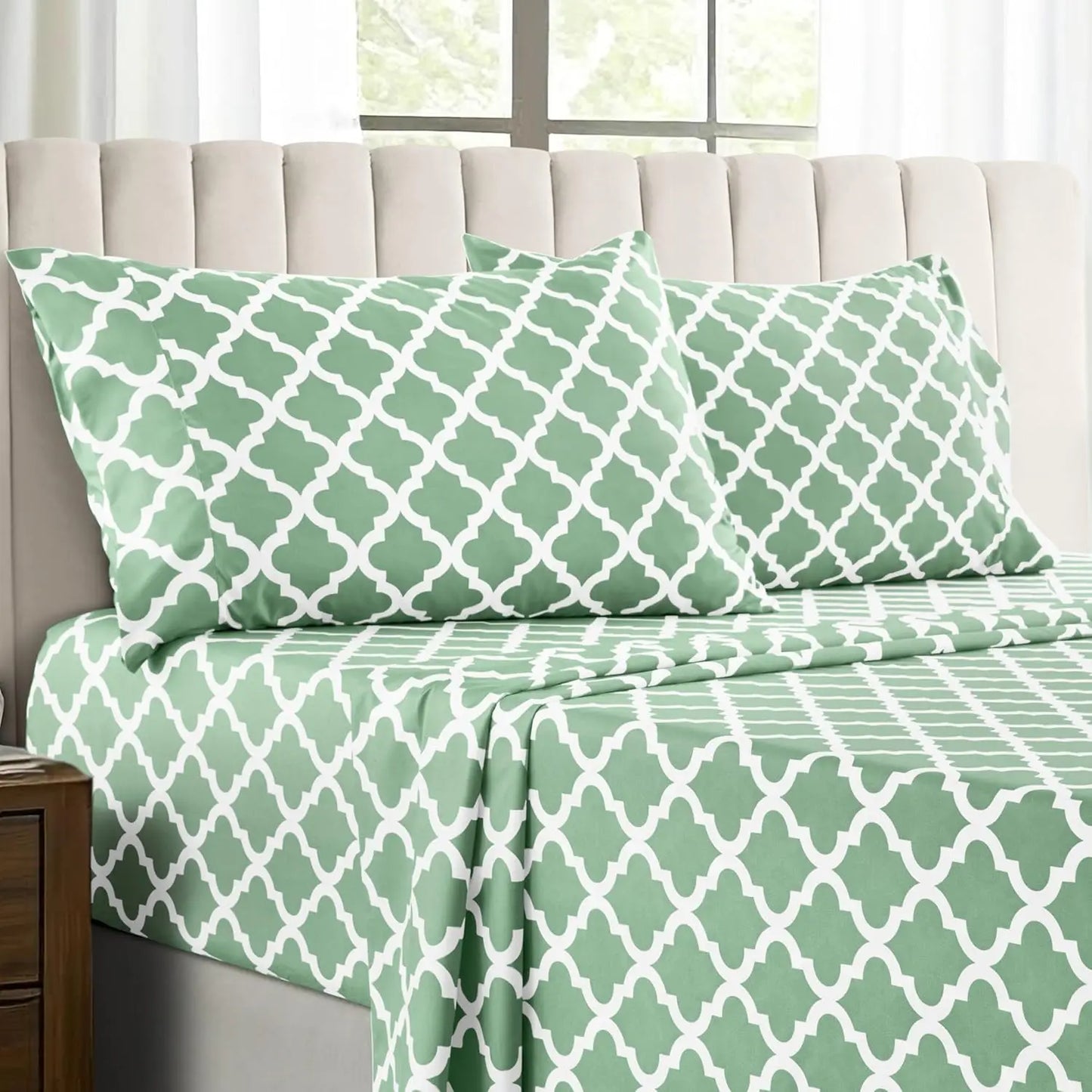 4Pc Quatrefoil Sheet Set Luxurious Printed Bed Sheets