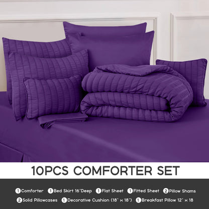 10 Piece Comforter Set, Seersucker Bed in a Bag