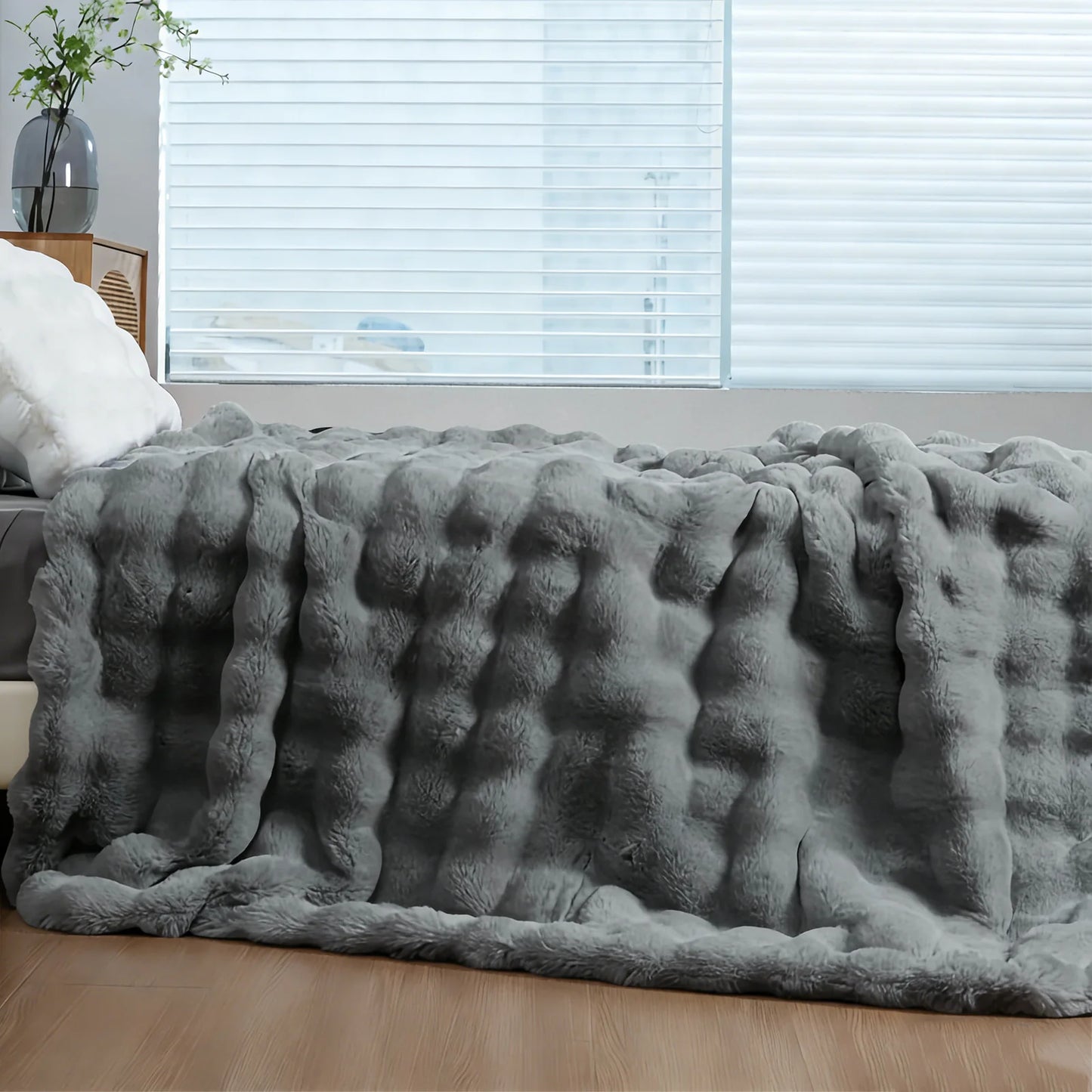 Soft Cozy Faux Fur Rabbit Blanket, Warm Thick