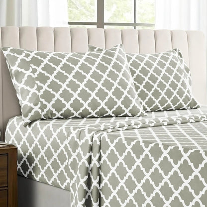 4Pc Quatrefoil Sheet Set Luxurious Printed Bed Sheets