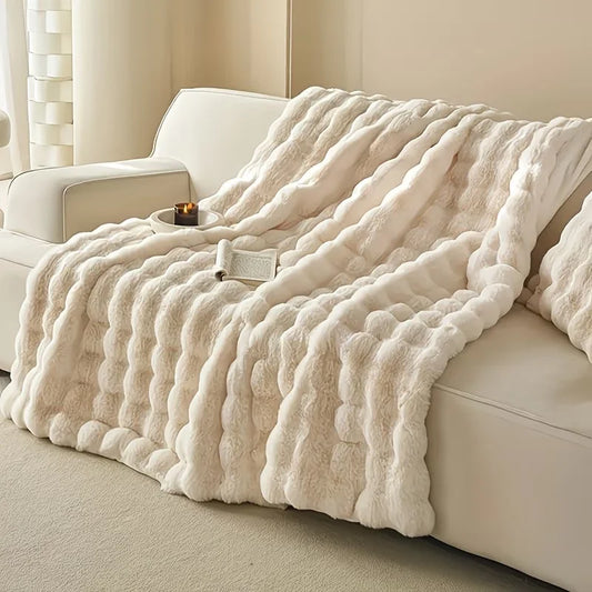Soft Cozy Faux Fur Rabbit Blanket, Warm Thick