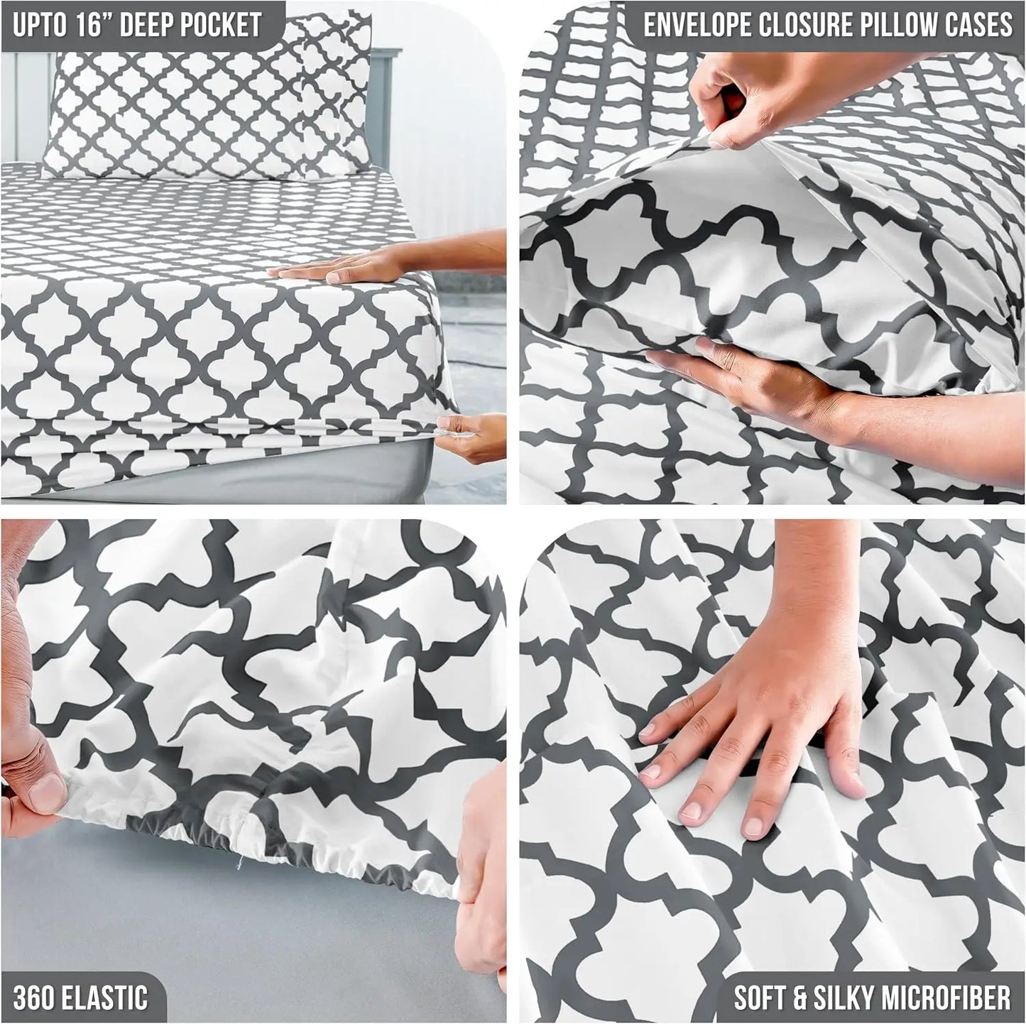 4Pc Quatrefoil Sheet Set Luxurious Printed Bed Sheets