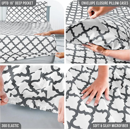 4Pc Quatrefoil Sheet Set Luxurious Printed Bed Sheets