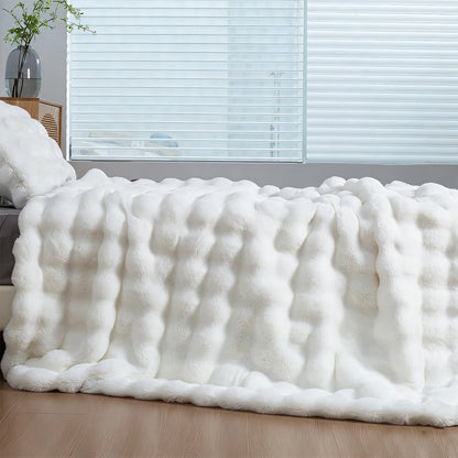 Soft Cozy Faux Fur Rabbit Blanket, Warm Thick
