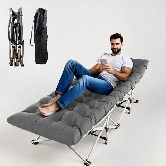 Foldable Portable Bed,  Lounge Chair with Foam Mattress