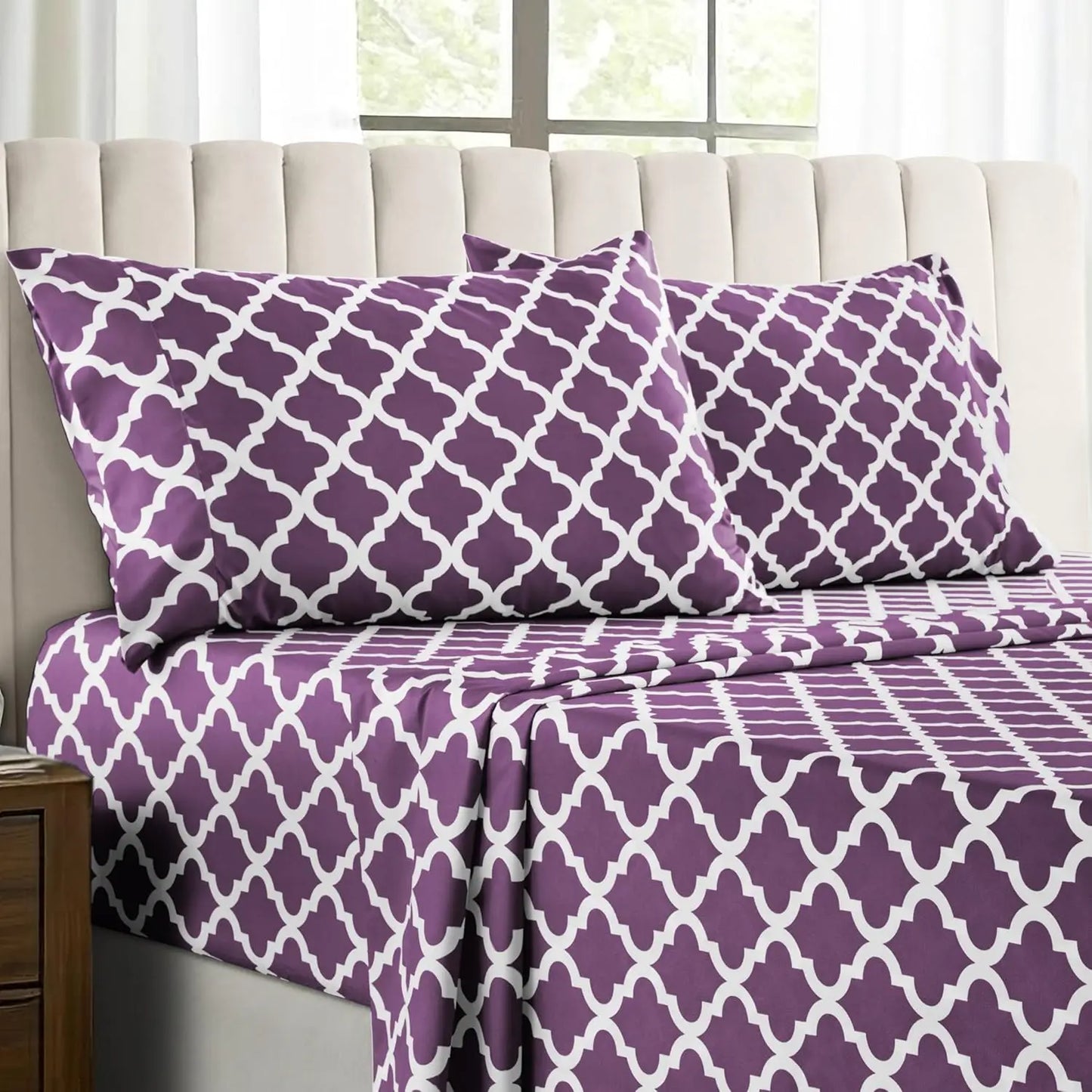 4Pc Quatrefoil Sheet Set Luxurious Printed Bed Sheets