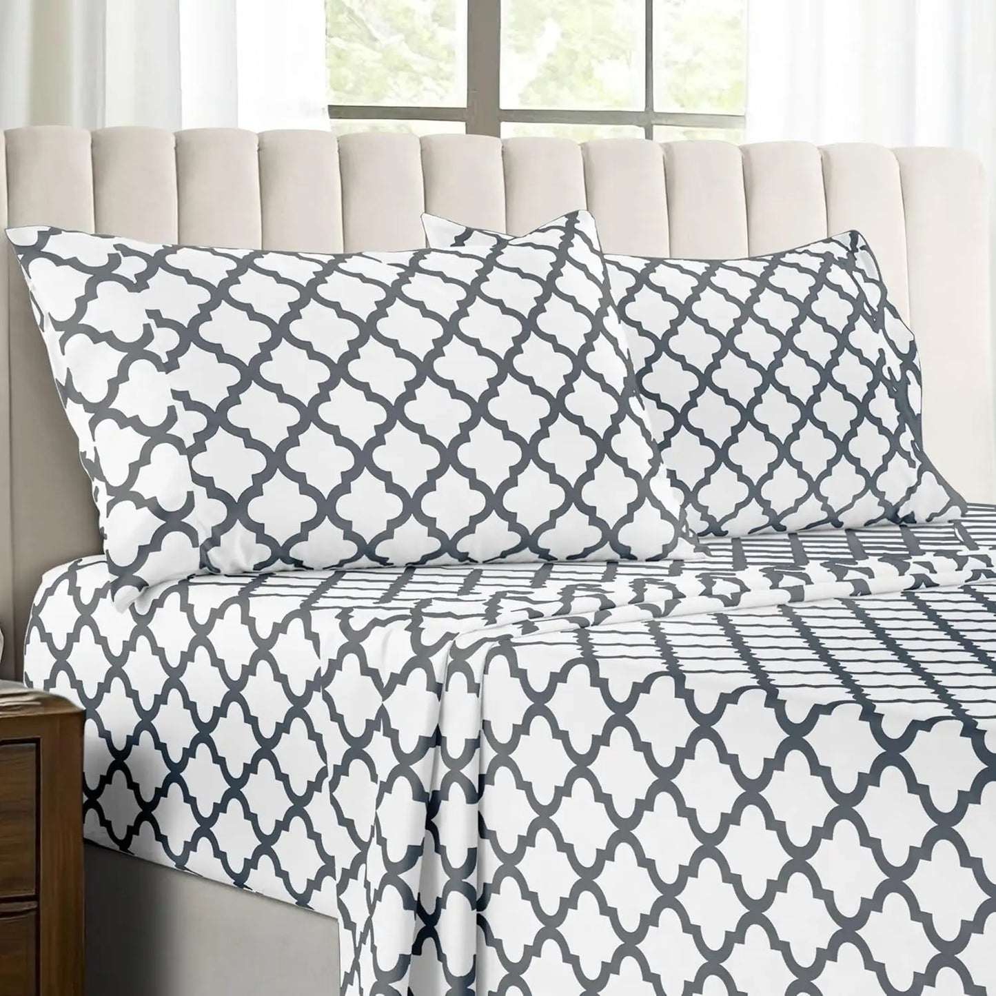 4Pc Quatrefoil Sheet Set Luxurious Printed Bed Sheets