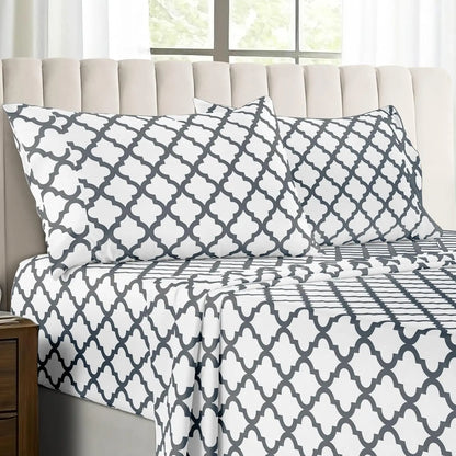 4Pc Quatrefoil Sheet Set Luxurious Printed Bed Sheets