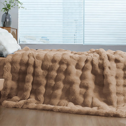 Soft Cozy Faux Fur Rabbit Blanket, Warm Thick