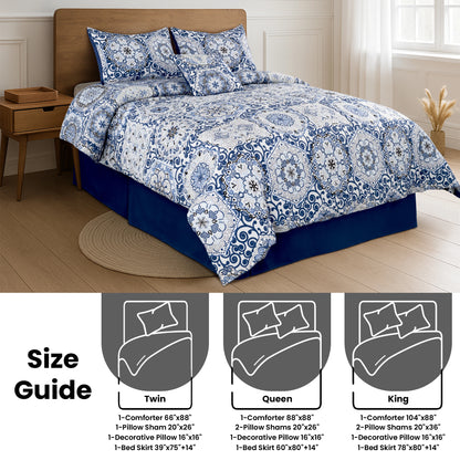 5pc Comforter Set, Printed Bedding Set, Bed in a Bag