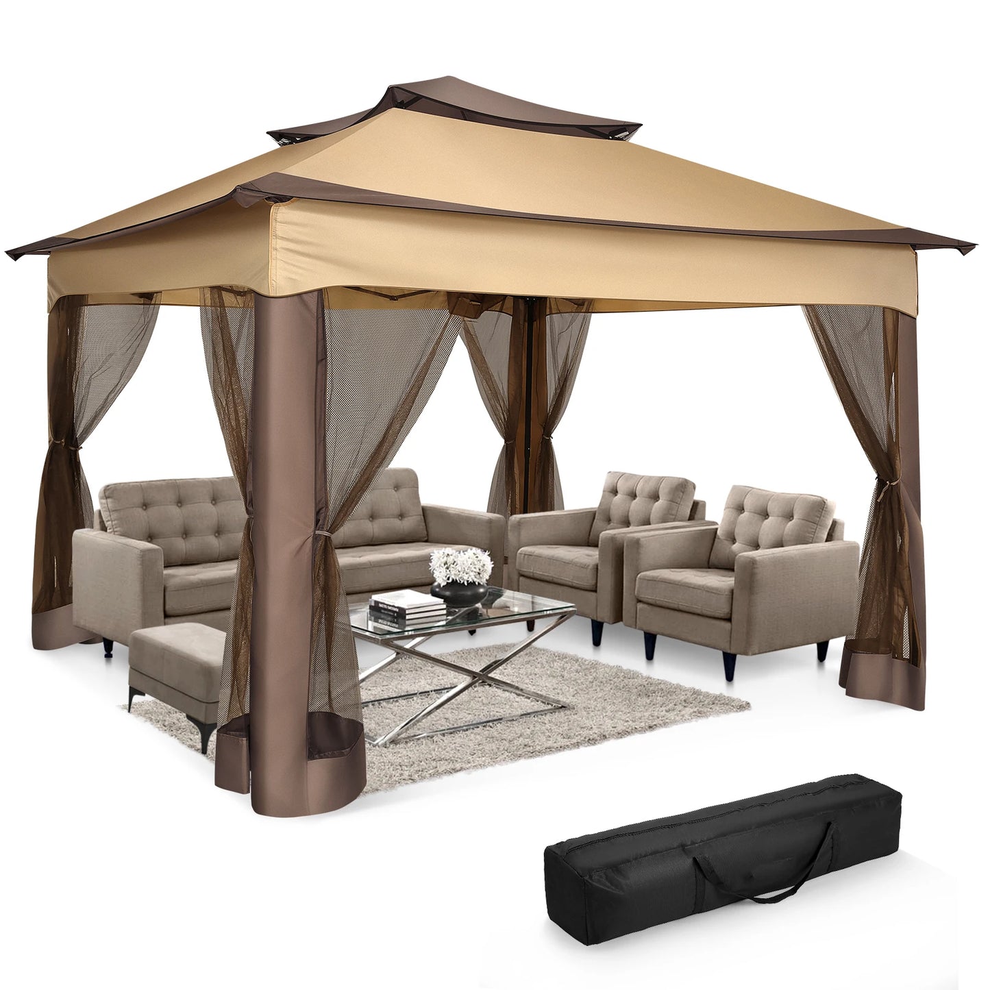 11x11ft Pop Up Gazebo Pavilion With Mosquito Netting