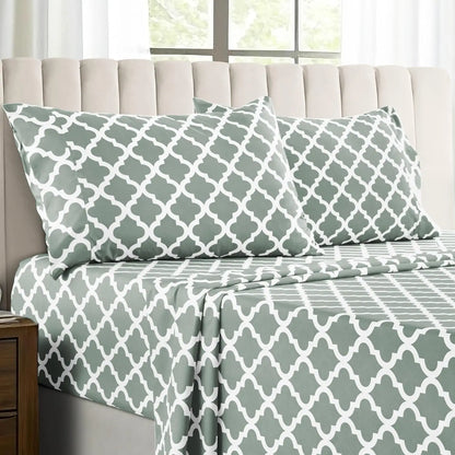 4Pc Quatrefoil Sheet Set Luxurious Printed Bed Sheets