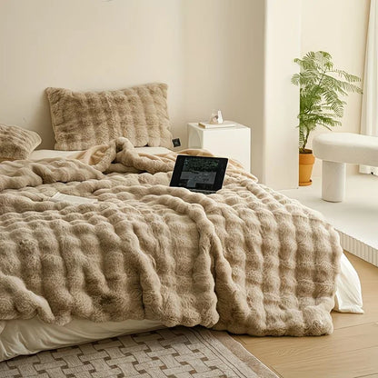 Soft Cozy Faux Fur Rabbit Blanket, Warm Thick