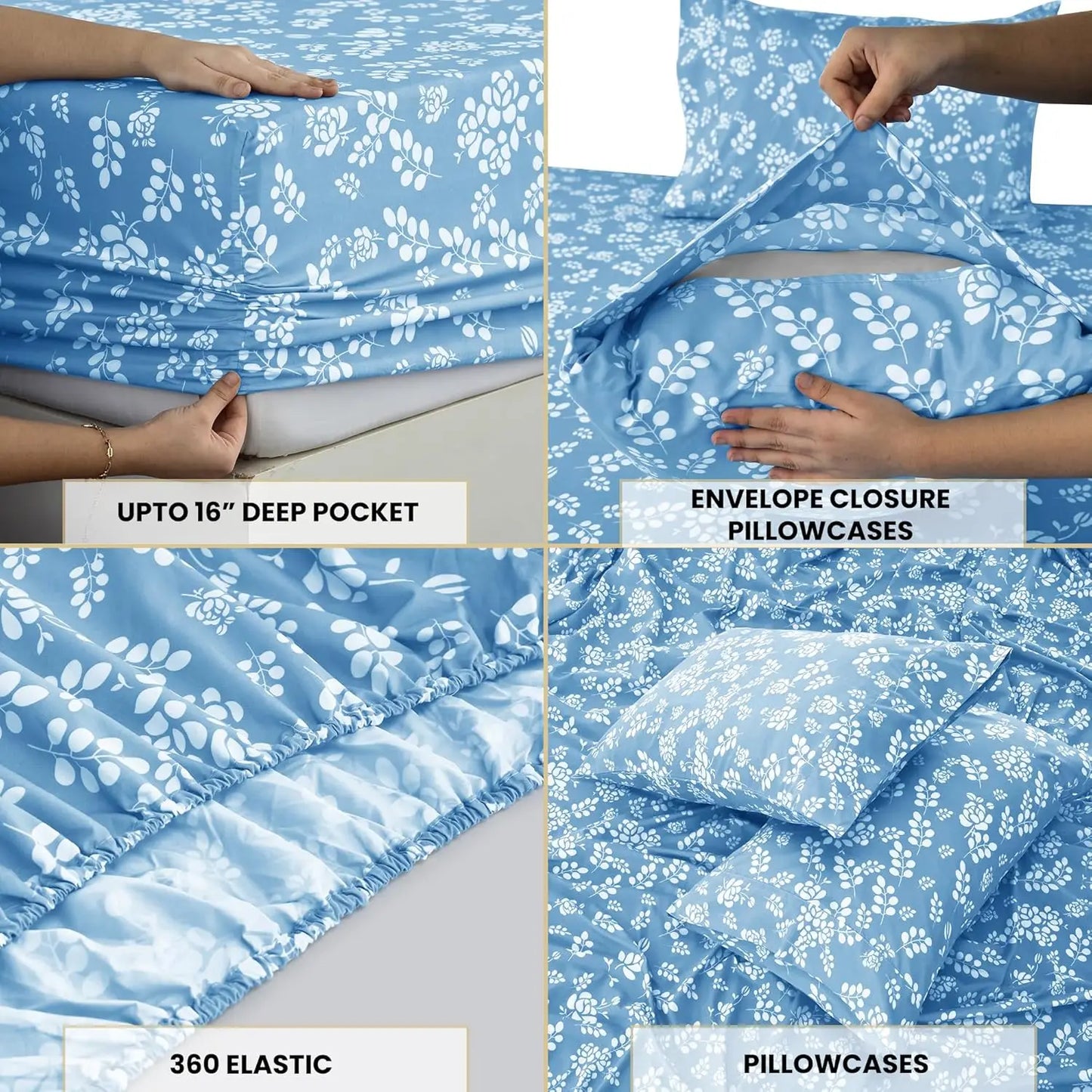 Floral Sheet's-3 Piece with Flat Sheet, Deep Pocket Fitted Sheet