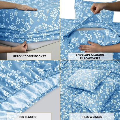 Floral Sheet's-3 Piece with Flat Sheet, Deep Pocket Fitted Sheet