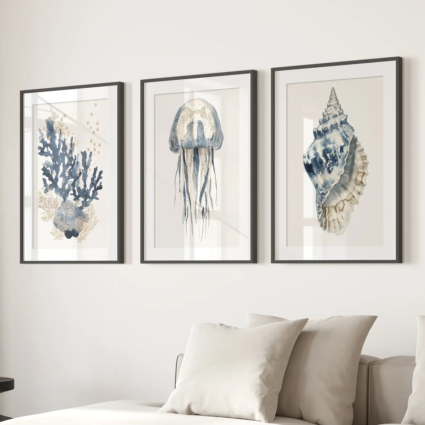 Beach House Blue Coral, Jellyfish, Shell Wall Art