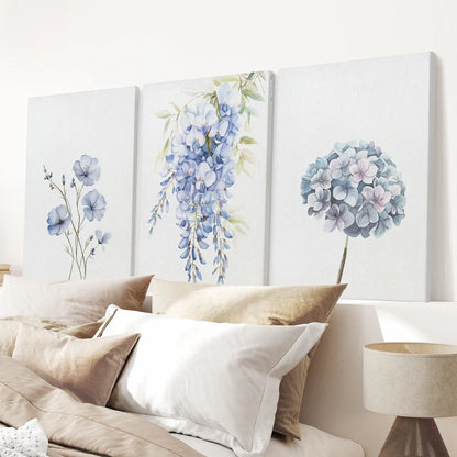 Set of 3 Blue Watercolor Minimalist Flower Prints