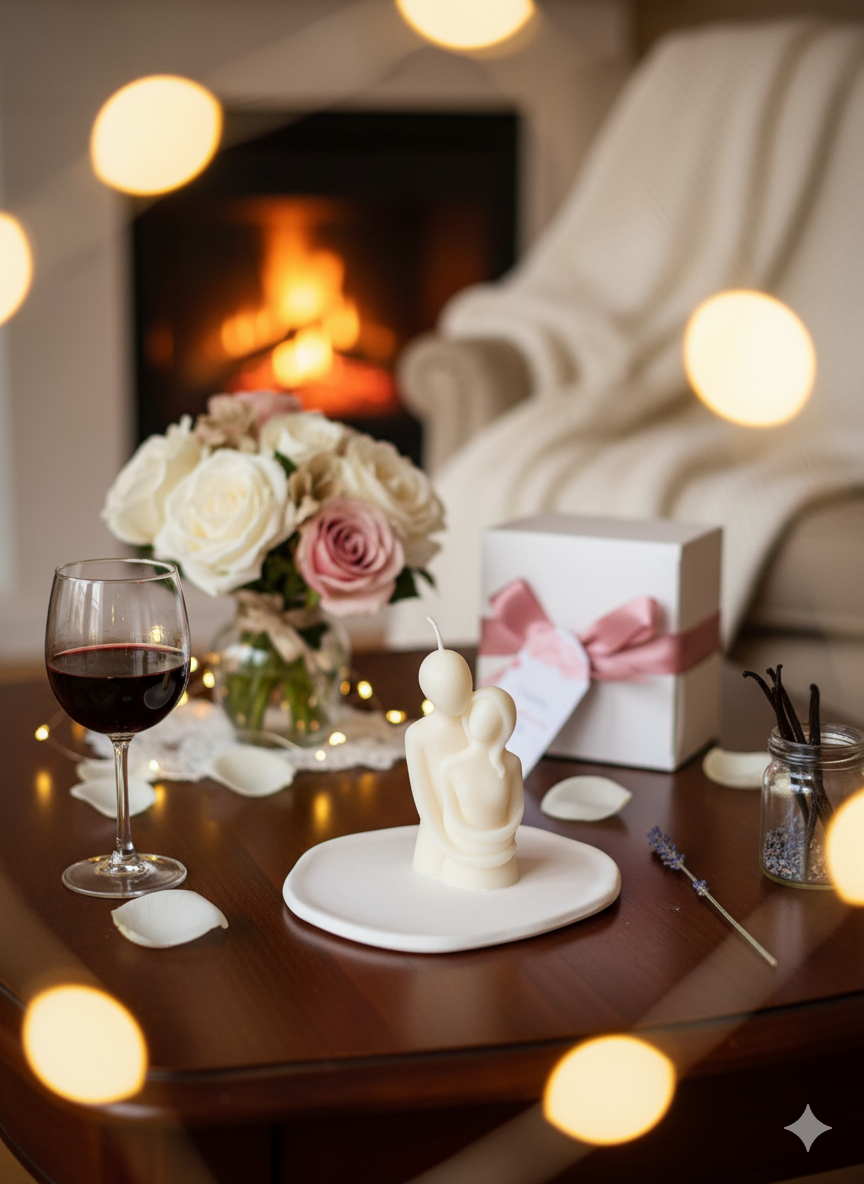 Cuddling Couple Candle — Romantic Sculptural Soy Wax