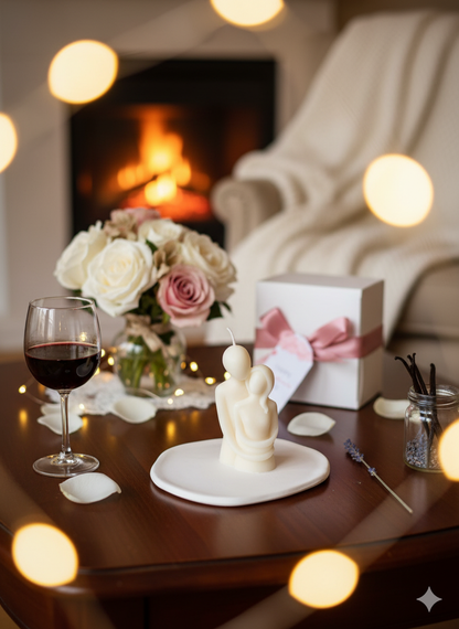 Cuddling Couple Candle — Romantic Sculptural Soy Wax